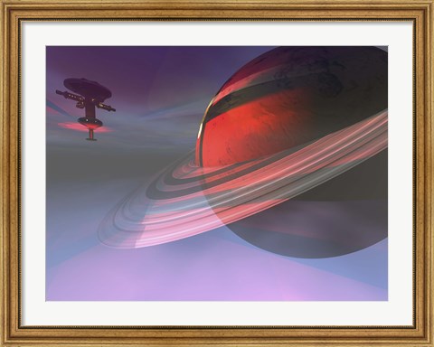 Framed Prism effects from a space station light up a nearby planet Print