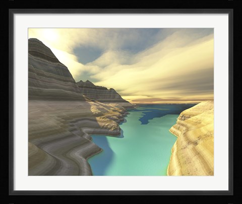 Framed blue shadow falls across the turquoise river waters of this canyon Print