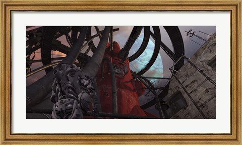Framed pilot looks up at his ride to the stars Print