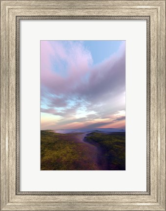 Framed dry riverbed winds its way down through a wilderness area Print
