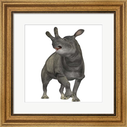 Framed Brontotherium is a rhinocerous-like mammal Print