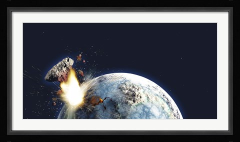 Framed Apocalyptic illustration of Earth exploding from the inside Print