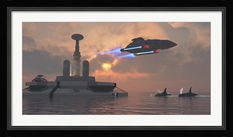 Framed Artist's concept of a futuristic colony on a water planet Print