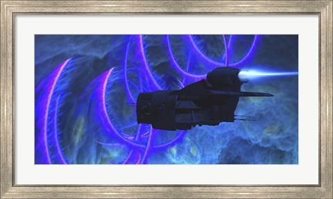 Framed spaceship flies near a cosmic string from the formation of the universe Print