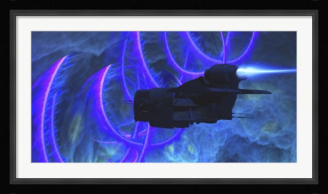 Framed spaceship flies near a cosmic string from the formation of the universe Print