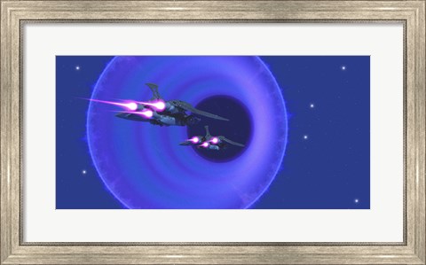 Framed Spaceships enter a wormhole in outer space Print