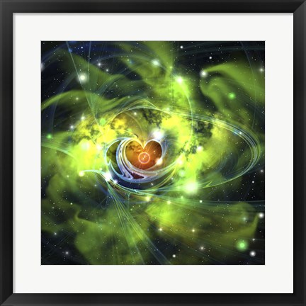 Framed unusual nebula in the cosmos has a heart at its center Print