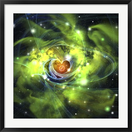 Framed unusual nebula in the cosmos has a heart at its center Print