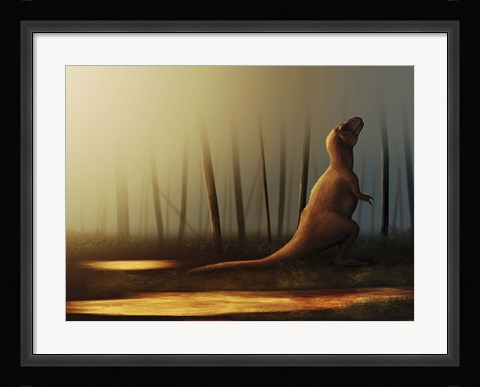 Framed Tyrannosaurus rex sunbathing after the rain Print