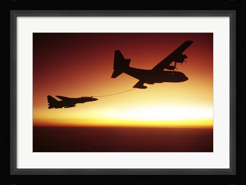 Framed US Navy F-14A Tomcat aerial refueling from a KC-130 Hercules Print