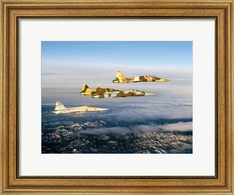 Framed Four F-5 Tiger II&#39;s fly above Southern California Print