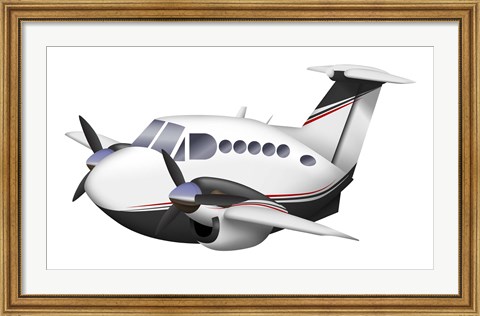 Framed Cartoon illustration of a Beechcraft King Air Print