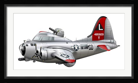 Framed Cartoon illustration of a Boeing B-17 Flying Fortress Print