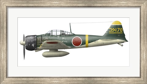 Framed Illustration of a Mitsubishi A6M2 Zero fighter plane Print