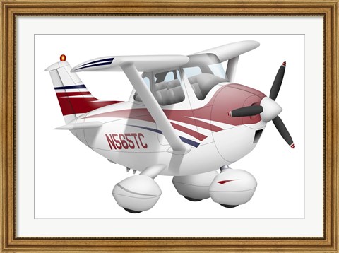 Framed Cartoon illustration of a Cessna 182 aeroplane Print