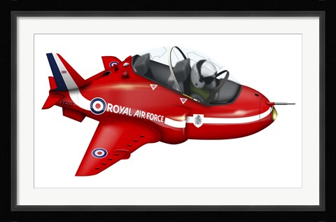 Framed Cartoon illustration of a Royal Air Force Red Arrows Hawk airplane Print