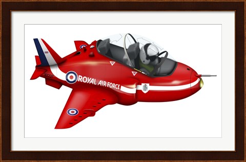 Framed Cartoon illustration of a Royal Air Force Red Arrows Hawk airplane Print