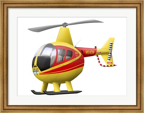 Framed Cartoon illustration of a Robinson R44 Raven helicopter Print