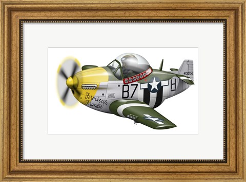 Framed Cartoon illustration of a P-51 Mustang Print