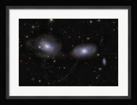 Framed Gravitionaly distorted Galaxies NGC 3169 and NGC 3166 Print