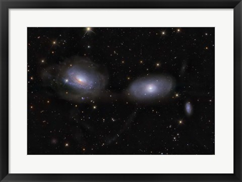 Framed Gravitionaly distorted Galaxies NGC 3169 and NGC 3166 Print