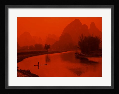 Framed Limestone Mountains, Li River Fishermen, Yangshou, Guilin, China Print