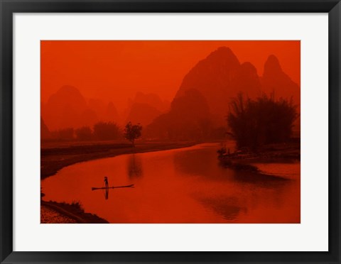 Framed Limestone Mountains, Li River Fishermen, Yangshou, Guilin, China Print