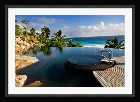 Framed Infinity pool at resort on Fregate Island, Seychelles Print