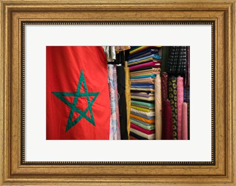 Framed Moroccan Flag, The Souqs of Marrakech, Marrakech, Morocco Print