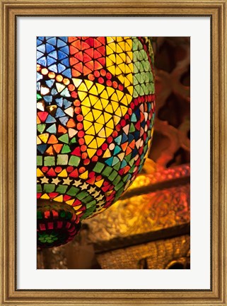 Framed Lamp in antique shop, Marrakech, Morocco Print