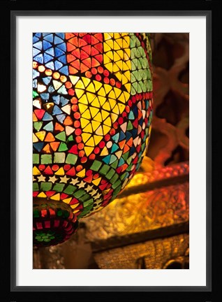 Framed Lamp in antique shop, Marrakech, Morocco Print