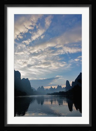 Framed Li River and Karst Peaks at sunrise, China Print