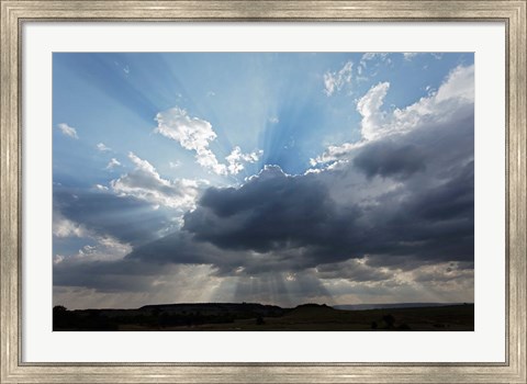 Framed Light beams  through clouds, Maasai Mara, Kenya Print