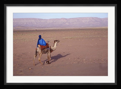 Framed Man in Traditional Dress Riding Camel, Morocco Print