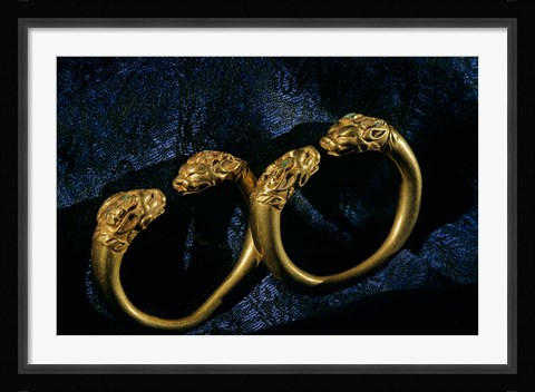 Framed Horned Lion Head Bracelets, Gold Artifacts From Tillya Tepe Find, Six Tombs of Bactrian Nomads Print