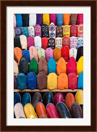 Framed Leather slippers, Medina Fes, Middle Atlas, Morocco Print