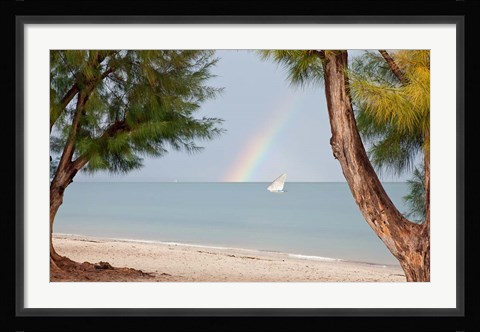 Framed Madagascar, Mahajunga. Fishing dhow and rainbow Print