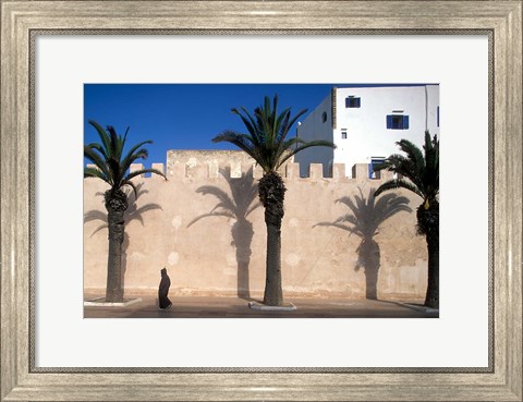 Framed Man and Palm Shadows on Walled Medina, Essaouira, Morocco Print