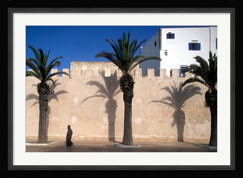 Framed Man and Palm Shadows on Walled Medina, Essaouira, Morocco Print