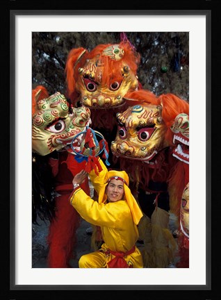 Framed Lion Dance Celebrating Chinese New Year, Beijing, China Print