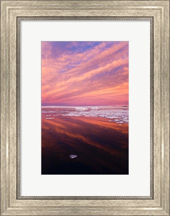Framed Iceberg and floes in the ocean at sunrise, Antarctica Print