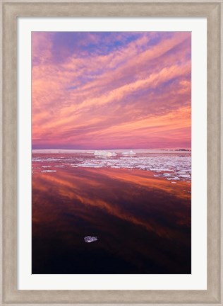 Framed Iceberg and floes in the ocean at sunrise, Antarctica Print