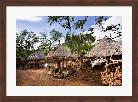 Framed Konso village, Rift Valley, family compound, Ethiopia, Africa Print