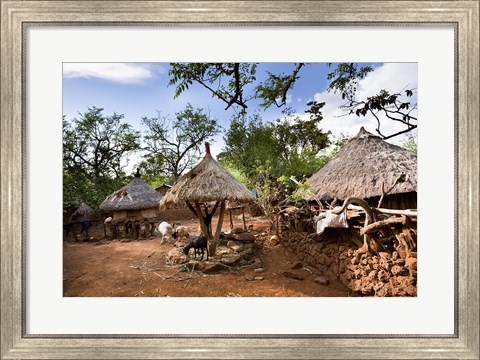 Framed Konso village, Rift Valley, family compound, Ethiopia, Africa Print