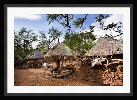 Framed Konso village, Rift Valley, family compound, Ethiopia, Africa Print