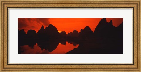 Framed Panoramic of Guilin, Yangshao Li River, Limestone Mountains, China Print
