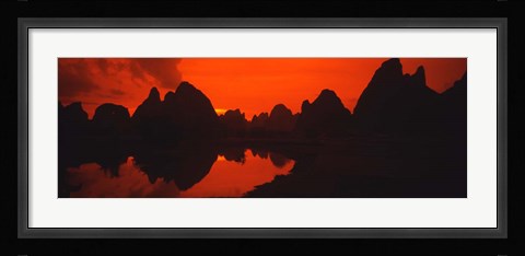 Framed Panoramic of Guilin, Yangshao Li River, Limestone Mountains, China Print