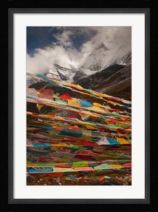 Framed Prayer Flags, Milk Lake, Yading Natural area, China Print