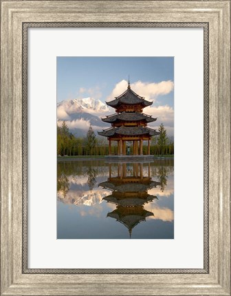 Framed Pagoda in pond, Valley of Jade Dragon Snow Mountain Print