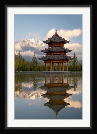 Framed Pagoda in pond, Valley of Jade Dragon Snow Mountain Print